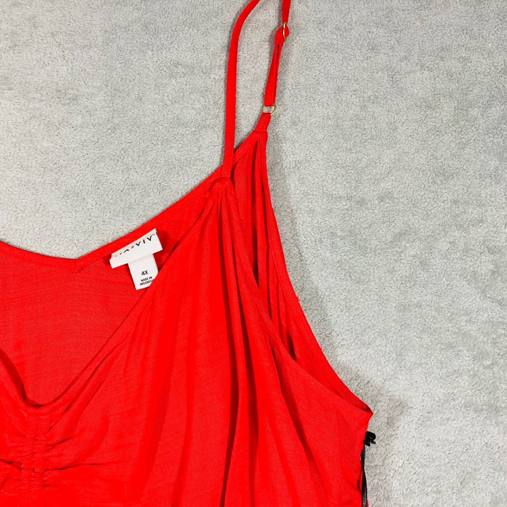 Ava & Viv Camisole Women 4X Red Ruched Drawstring V-Neck Adjustable Straps - Picture 4 of 15